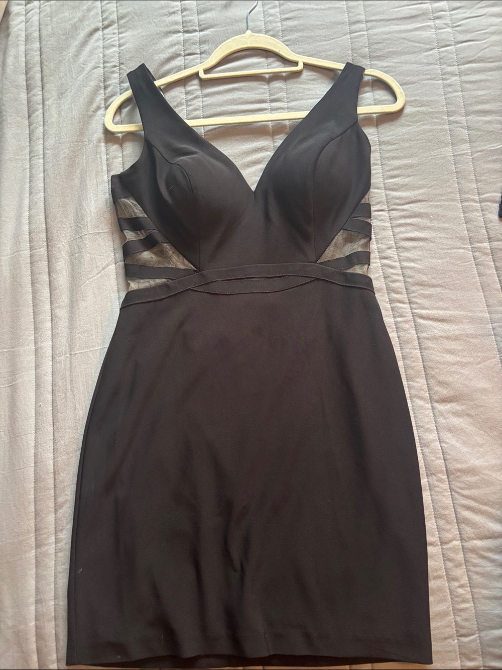 Alyce Paris Black Mini Dress with Sheer Side Insets